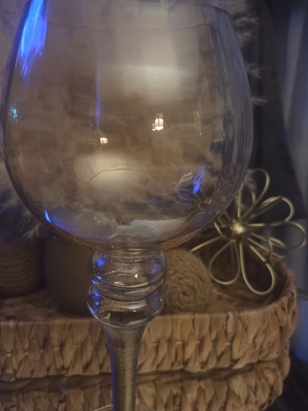 Vintage Oversized Smoky Gold Stemmed Goblet Vase Decor